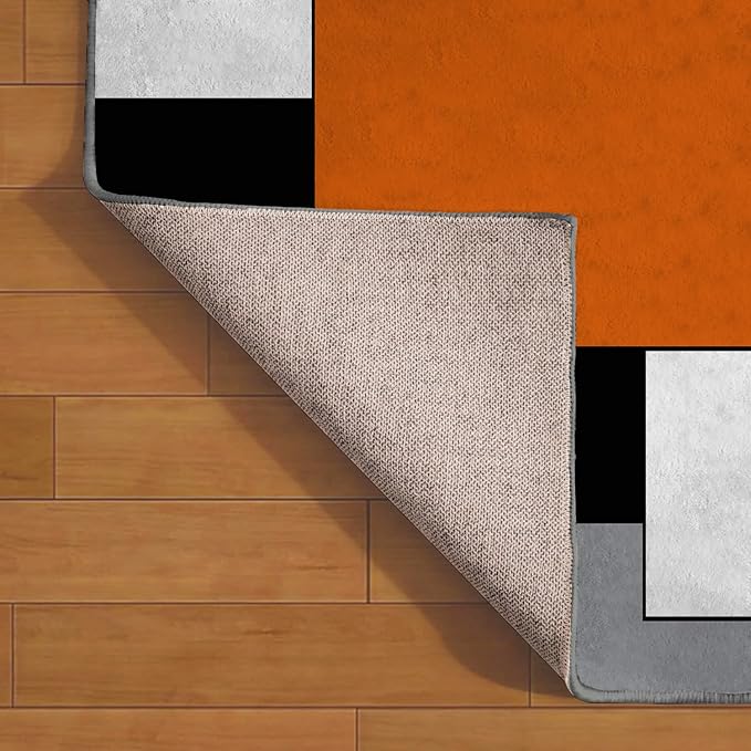 Ansouyi Orange Gray Non-Slip 5x7 ft Area Rugs, Washable Rug Carpet for Living Room, Abstract Color Block Geometric Home Decor Rugs for Game Room Classroom Bedroom Dining Kindergarten Room