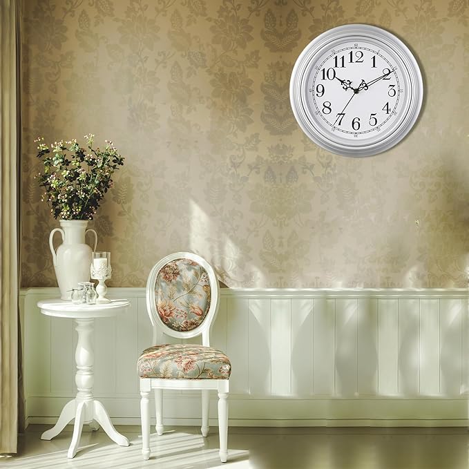 Plumeet Extra Large Retro Wall Clock, 16'' Non Ticking Classic Silent Vintage Wall Clocks Decorative Kitchen Living Room Bedroom - Battery Operated, Black