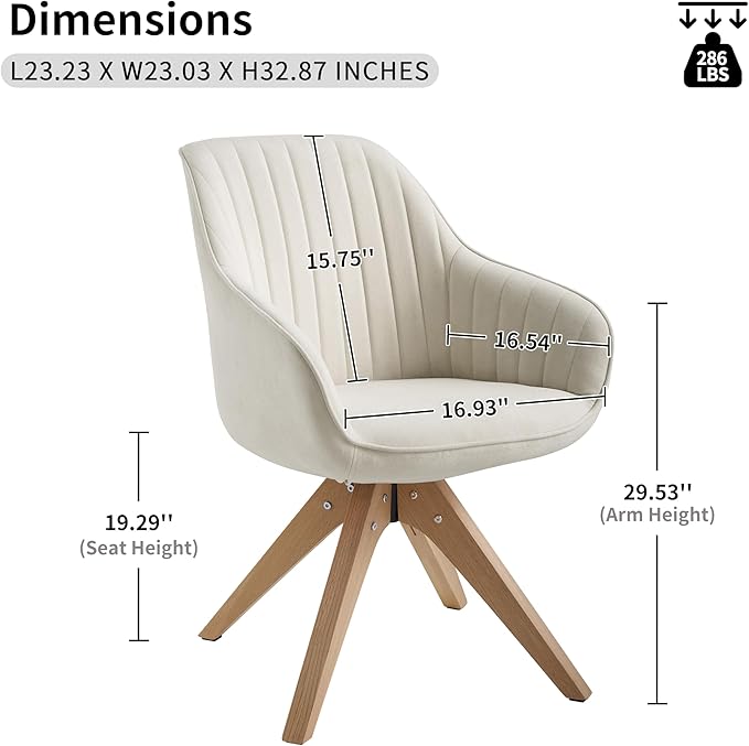 Art Leon Mid Century Modern Swivel Accent Chair with Oak Wood Legs, Desk Chair No Wheels, Armchair for Desk, Off White