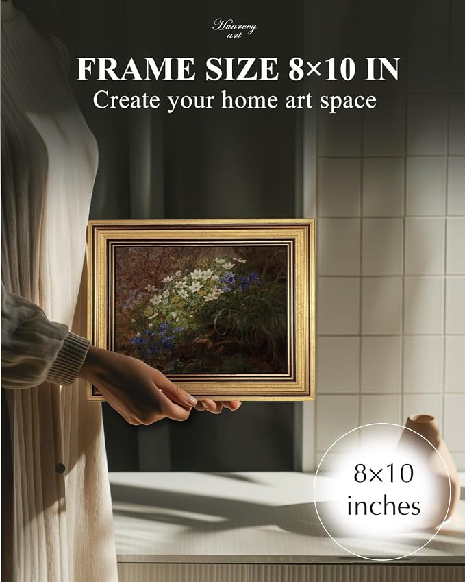 HUARCEY Gold Framed Vintage Wall Art for Living Room, Bathroom Shelf Wildflowers Prints Decor Aesthetic Classical Floral Paintings Farmhouse Wall Decor, Retro Table Desk Decoration for Bedroom 8"x10"