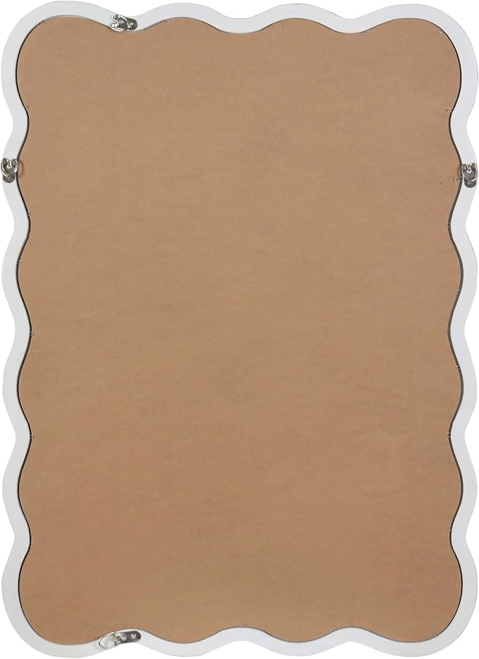 40x30 Inch Wooden Wavy Rectangle Wall Mirror, Modern Solid Wood Frame Decorative Accent Mirror for Bedroom, Bathroom, Living Room, Entryway, White