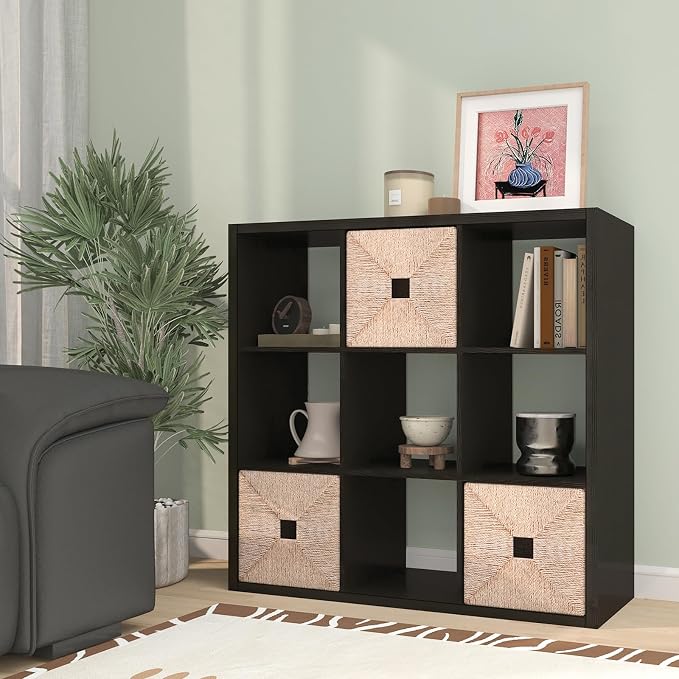 [2026 Wooden Thick Frame 9 Cube Storage Organizer Shelf with Anti-Tipping Kits + Reversible Open Back Bookcase, Horizontal and Vertical Dual-use（Chocolate,11inch）