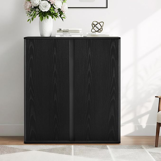 31.5" Sideboard Buffet Cabinet with Storage Modular Accent Display Kitchen Storage Cabinet Wood Coffee Bar Console for Living Room, Hallway, Kitchen, Dining Room,Black