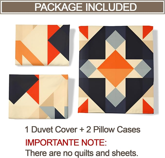 Retro Medieval Duvet Cover Twin Colorful Geometry Bedding Set 2 Piece for Kids Bedroom Vintage Abstract Patterned Comforter Cover with Zipper Ties & 1 Pillowcases
