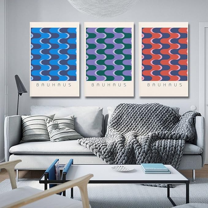 9W Bauhaus Poster Abstract Canvas Wall Art Set of 3 Modern Boho Decor For Bedroom Livingroom Frame-style 24x36inch(60x90cm)