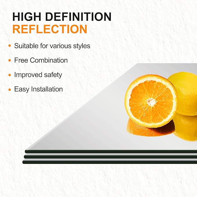 Delma Home Gym Mirrors, 12'' x 12'' Glass Mirror Tiles (16 PCS), Square Large Wall Mirror for Home Gym, Bedroom, Door,Bathroom, Frameless Mirror Sets