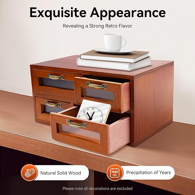 Vintage Wooden Drawers Organizer, 16-Drawer Desktop Storage Box With Drawers, Iron Label Holders, Apothecary Cabinet For Countertop Tea Coffee Pod Storage(16-Drawer/Brown2)
