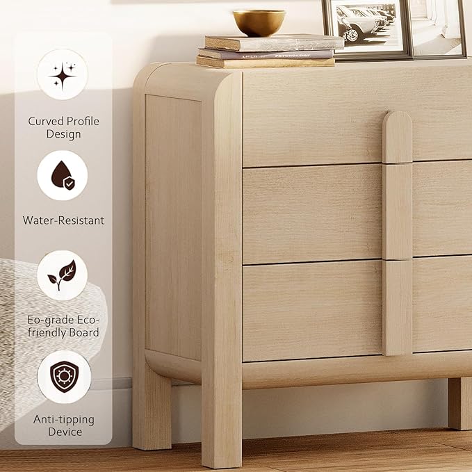 WAMPAT 47.2" W Buffet Cabinet with 6 Drawers, Modern Sideboard Buffet Cabinet with Storage, Buffet Table Coffee Bar Wine Bar Storage Cabinet for Dining Room, Living Room, Hallway, Light Oak