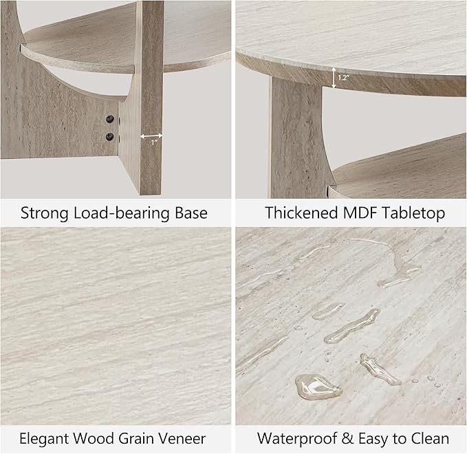 Modern Oval Coffee Table, 2 Tier Faux Stone Coffee Table with Storage Shelf & Sturdy Base, 47 Inch Minimalist Wood Center Tea Tables for Living Room, Apartment, Office, Stone Color