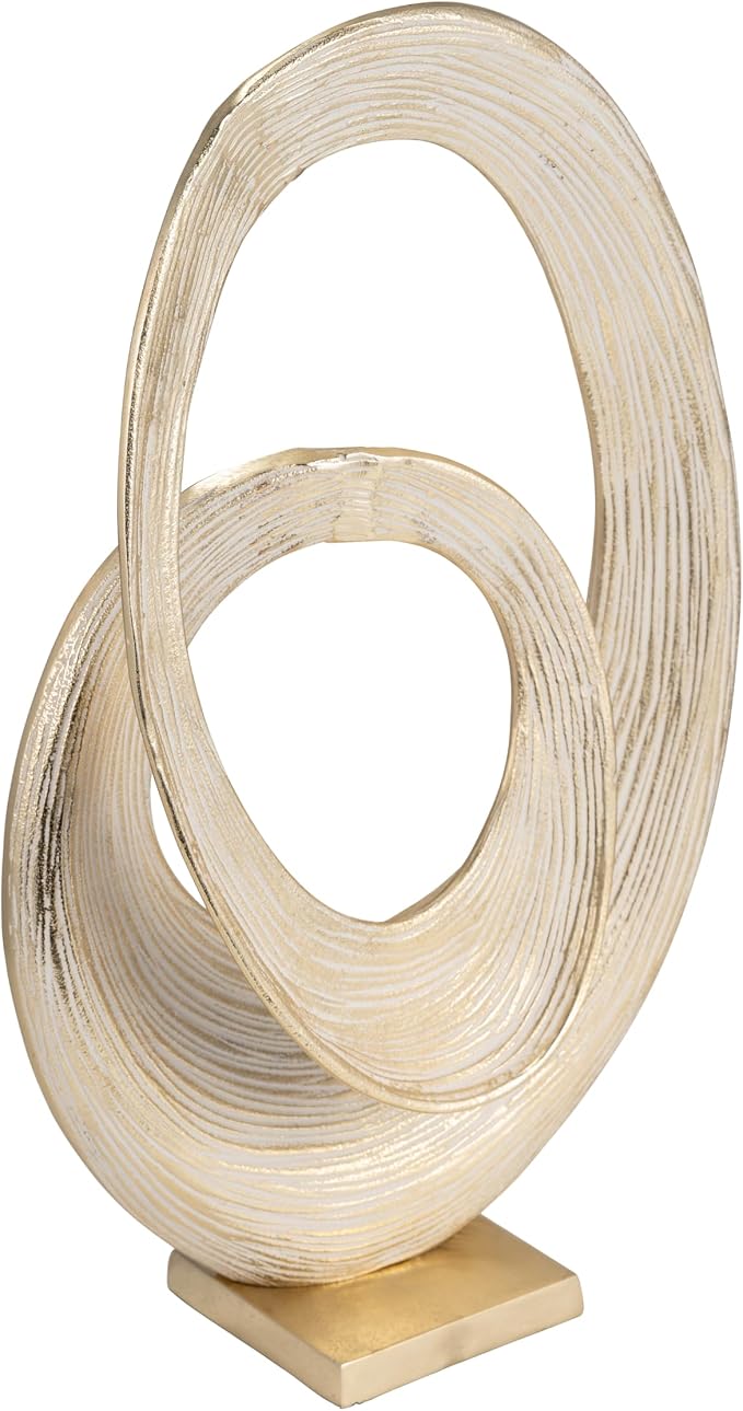 Abstract Ring Art Home Decor Sculpture Figurine - Modern Table Accent for Coffee Table and Room Display - Oval Ornament for Living Room, Bathroom, Office or Shelf Use - 20", Gold & Metallic