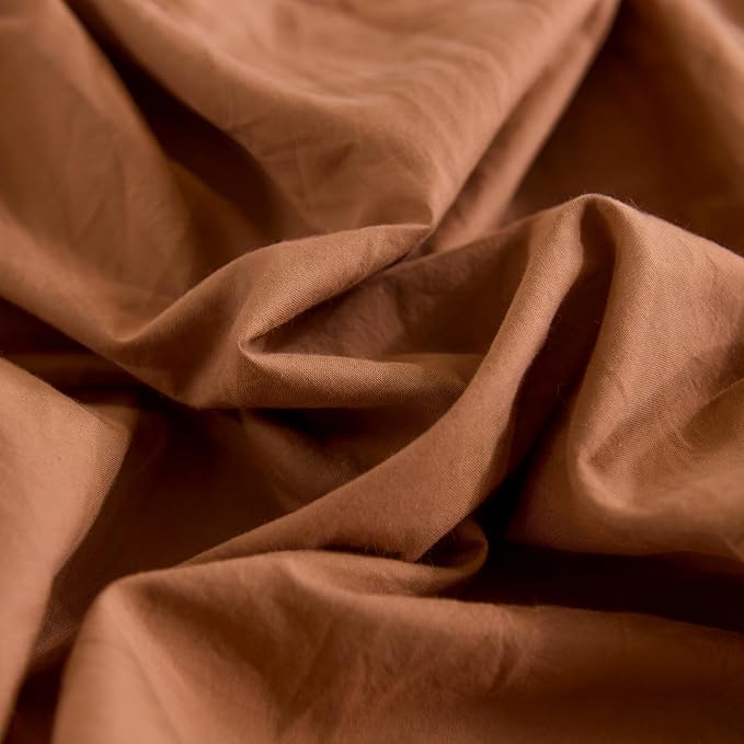 NEXHOME PRO Terracotta Burnt Orange Duvet Cover Set Kids Twin Size Linen Look Textured Organic Natural 100% Washed Cotton Duvet Cover 2 Pieces Bedding Set Caramel with Zipper Closure (No Comforter)