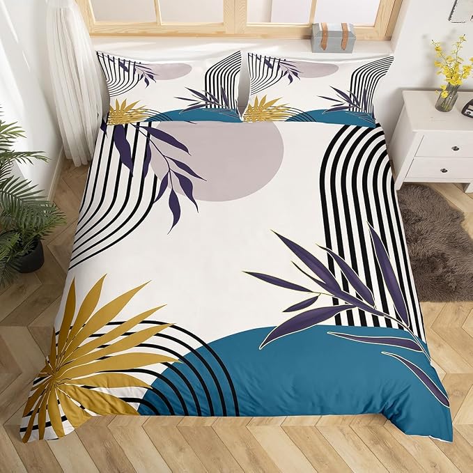 Erosebridal Mid Century Boho Duvet Cover Twin for Kids Boys Girls,Minimalist Aesthetic Comforter Cover,Abstract Modern Sun Bedding Set,Navy Blue Grey Bed Set 2 Pcs Bedroom Decor