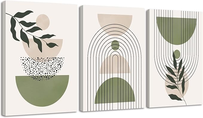 Drsoum Green Botanical Boho Wall Art Framed Modern Sage Bohemian Plant Wall Decor Abstract Geometry Lines Prints Ready to Hang 12x16in Framed