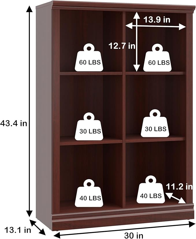 Bevfint Vertical 6-Cube Bookshelf - 3-Tier 6 Cube Storage Organizer, Open Bookcase and Book Shelves, 30 inch Width Wooden Book Case for Home Library Office, Mahogany