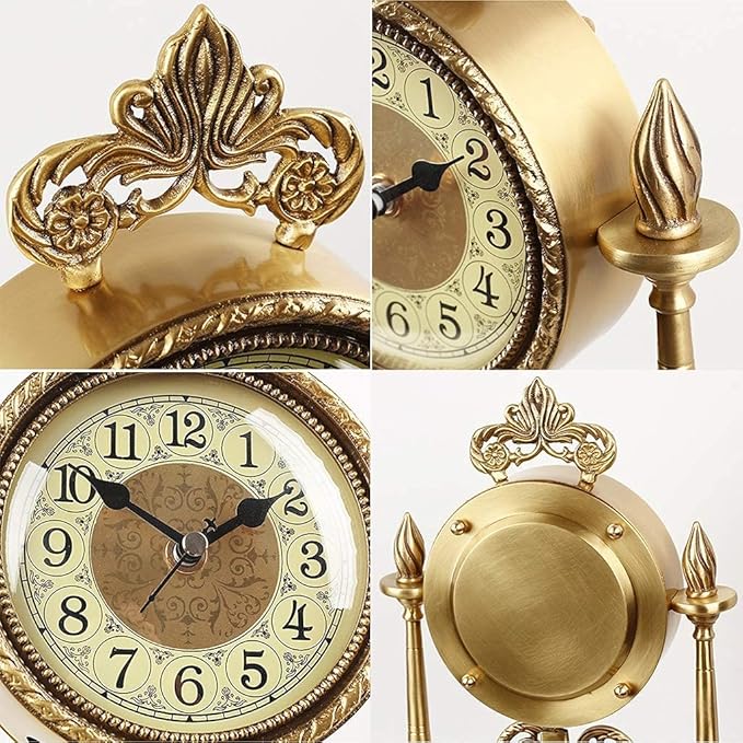 Silent Retro Mantel Clock - Classic Brass Pendulum Desk Clock for Home Decoration, Vintage Table Clock for Living Room, Office, and Bedroom - Elegant Timepiece