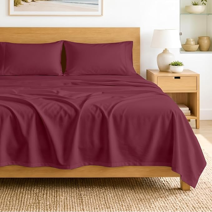 SGI bedding 100% Egyptian Cotton Sheets King Size – 600 Thread Count Sheets Set, Soft, Cooling, 15" Deep Pocket, Luxury Hotel Bedding, Breathable, Durable - Burgundy