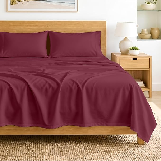 SGI bedding 100% Egyptian Cotton Sheets Queen Size – 600 Thread Count Sheets Set, Soft, Cooling, 15" Deep Pocket, Luxury Hotel Bedding, Breathable, Durable - Burgundy