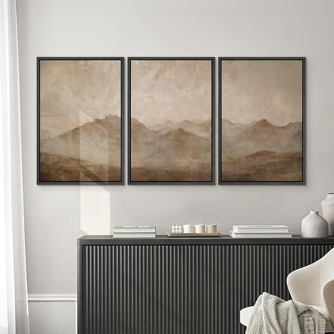 SIGNWIN Framed Canvas Print Wall Art Set Minimal Mountain Landscape Neutral Illustrations Modern Art Decorative Boho Relax/Zen Nordic for Living Room, Bedroom, Office - 24"x36"x3 Black