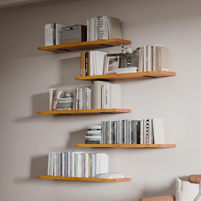 5 Tier Book Shelf,Long Floating Shelf for Wall 36 inch,Wall Mounted Bookshelf with Heavy Duty Brackets,Large Bookcase