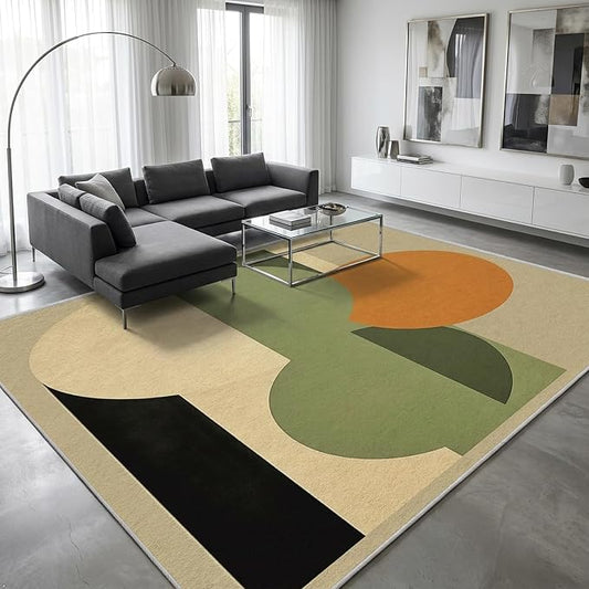 Mid Century Modern Rug 7x8, Washable Abstract Geometric Rugs for Living Room Bedroom, Minimalist Area Rug for Home Decor, Non Slip Backing Floor Carpet - 7 x 8 ft