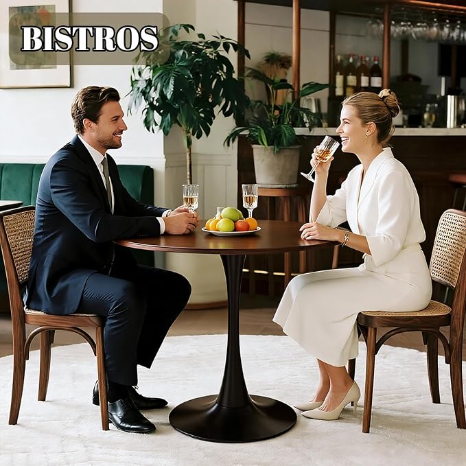 24" Tulip Table Round Dining Room Table, Mid-Century Modern Small Kitchen Table for 2-3 Persons, Leisure Coffee Table for Living Room Balcony Bistro Office (Walnut, 24")