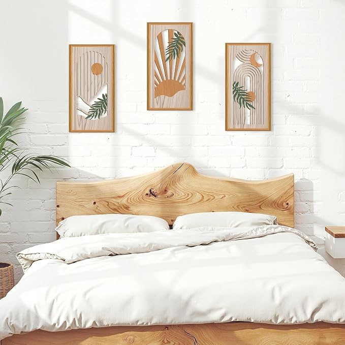 Celestdeco Boho Abstract Wood Wall Art Modern Geometric Artwork Bohemian Sun and Moon Wood Wall Decor Minimalist Line Hanging Decor for Living Room Bedroom Apartment 7.9 x15.8 Inch