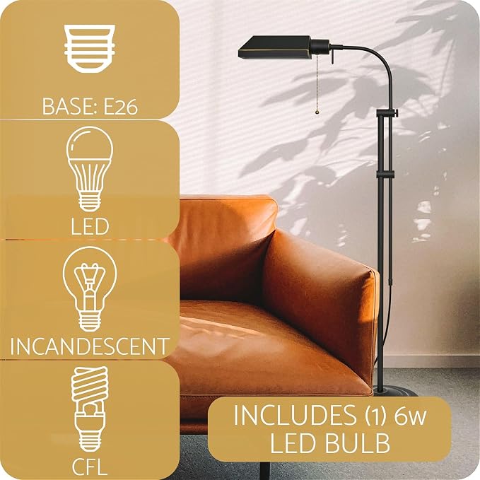 Kira Home Prescott 58" Vintage Adjustable Pharmacy Floor Lamp with 6W LED, Bronze Mid Century Modern Standing Reading Light with Telescoping Pole, Dark Bronze Finish, Pack of 2
