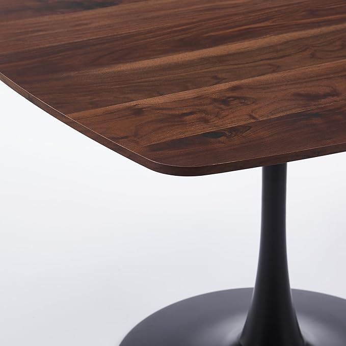 23.62 inches Walnut Square Side Table for 2, Special Kitchen Table with Tulip Shape & Metal Pedestal Base, Mid Century Modern Bistro Tulip Table for Bar, Small Space, Cafe