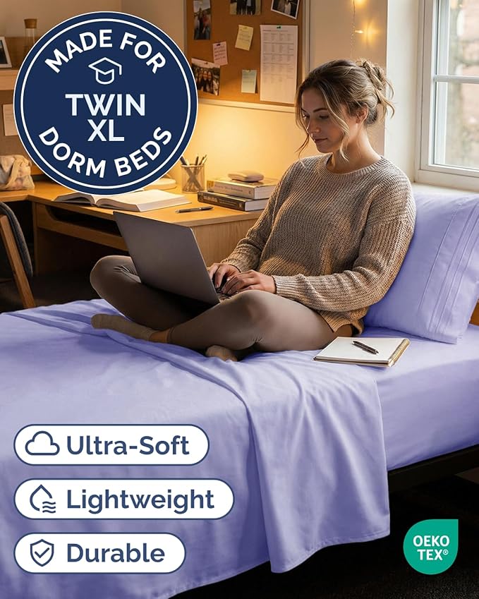 Twin XL Size 3 Piece Sheet Set - Comfy Breathable & Cooling Sheets - Hotel Luxury Bed Sheets for Women & Men - Deep Pockets, Easy-Fit, Soft and Wrinkle Free Sheets - Lavender Oeko-Tex Bed Sheet Set