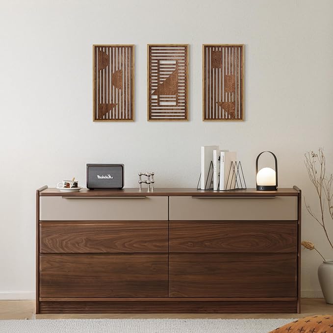 HPNIUB 3PCS Wooden Geometric Wall Decor, Modern Stripes Wood Design Wall Sculpture for Living Room, Vintage Minimalist Mid Century Rectangle Wood Sign Geometry Artwork for Home Bedroom(8x16Inch)