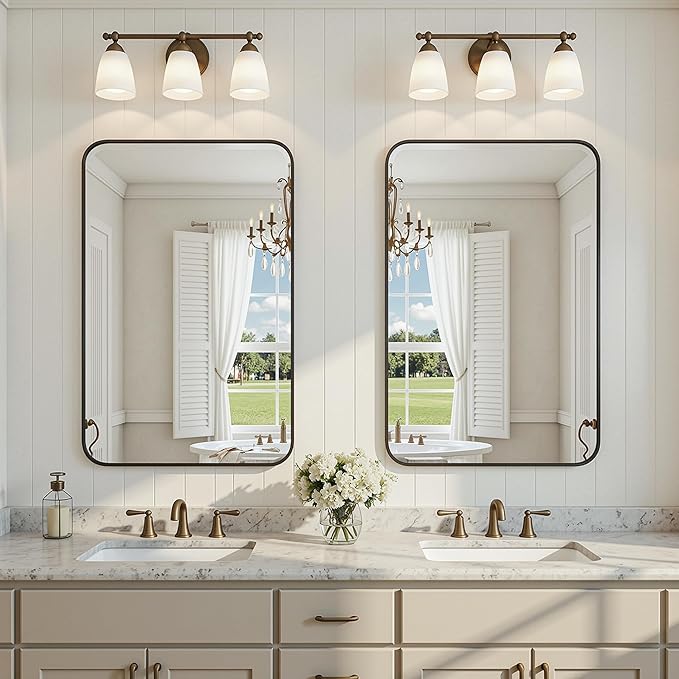 2-Pack Bathroom Mirrors for Over Sink 24" x 36", Black Metal Frame Rounded Corner Rectangle Wall Mirror, Modern Farmhouse Vanity Mirror(Horizontal/Vertical)