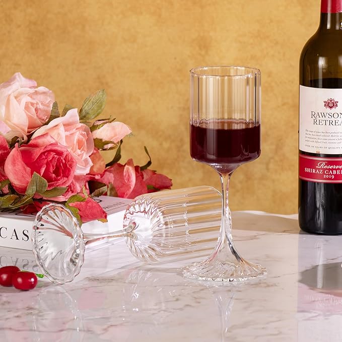 KAMMAK Wine Glasses Set of 2, 13.53 oz Hand Blown Crystal Bordeaux Wine Glasses, Thin Rim & Long Stem, Perfect for Red & White, Daily Use, Wedding or Birthday Gift with Gift Box, Fully Clear Wide Rib
