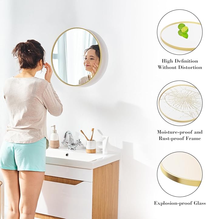 NEWBULIG Wall Mirror, Bathroom Mirror for Over Sink, Matte Metal Framed Vanity Mirror, Wall Decor for Bedroom, Tempered Glass