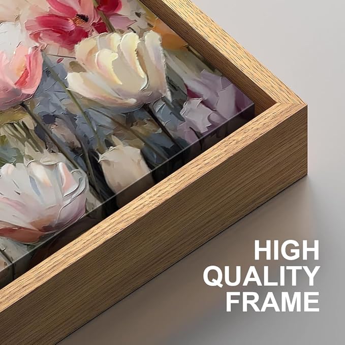HPNIUB Large Nature Wildflowers Framed Wall Art Pink Floral Canvas Oil Painting Modern Aesthetic Wall Decor Abstract Flower Artwork for Living Room Bedroom Decor -20"x40"