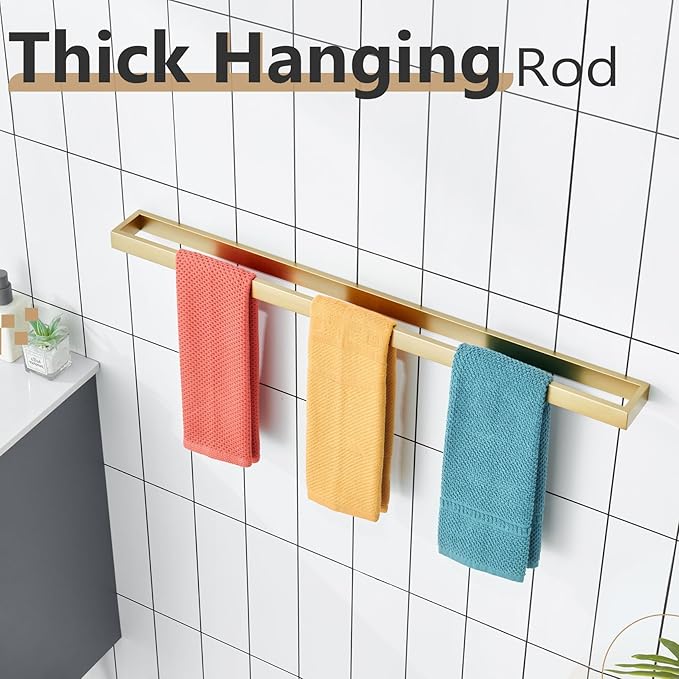 KOKOSIRI Towel Bar Brushed Gold Bath Towel Holder 32 Inch Kitchen Towel Hanger Rack Stainless Steel Bathroom Hardware Wall Mounted, 1 Pack B4008BG-L32