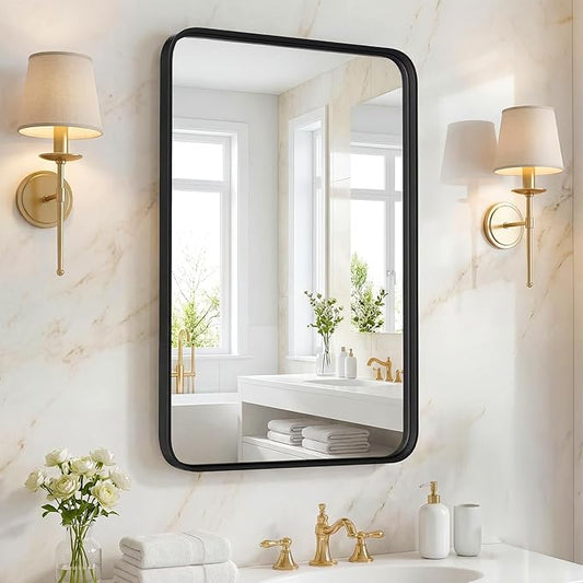 NEWBULIG Wall Mirror, Bathroom Mirror for Over Sink, Matte Metal Framed Vanity Mirror, Wall Decor for Bedroom, Tempered Glass