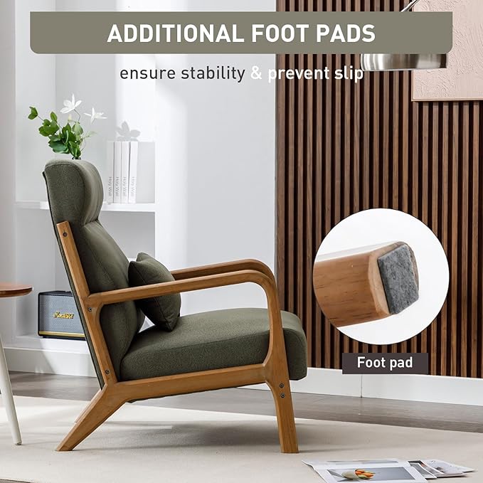 ANJ Mid Century Modern High Back Accent Chairs Set of 2, Single Lounge Armchair with Solid Wood Frame, Comfy Reading Chair for Living Room, Easy Assembly