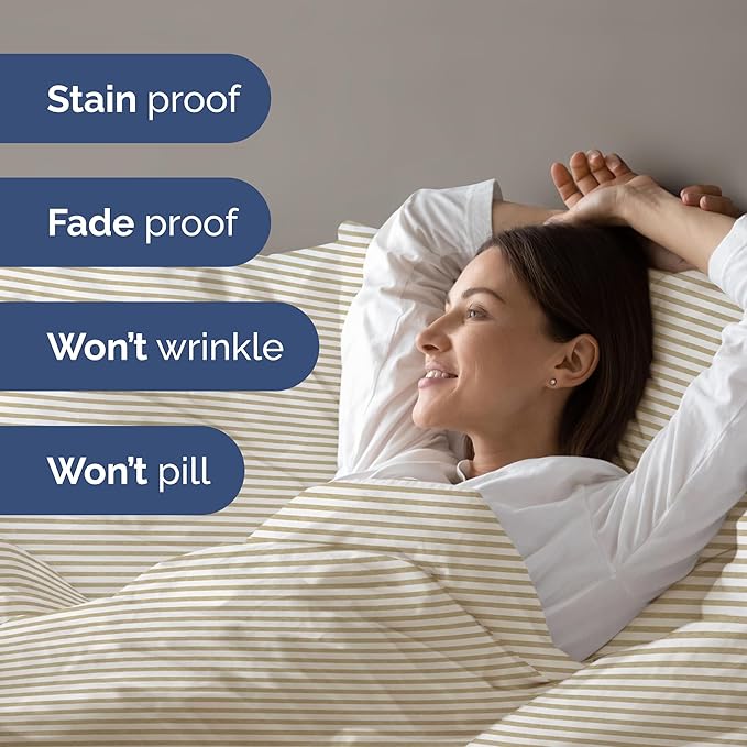 Duvet Cover Full Size - Extra Soft Full Size Duvet Cover - Lightweight, Breathable, Easy Care & Fade Free w/Zipper Closures & Ties - 80" x 90" Inches - (Beige Stripes 2) Comforter Not Included