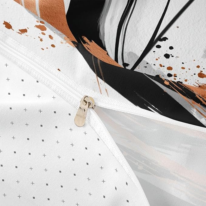 Erosebridal Black Burnt Orange Duvet Cover Twin - Modern Geometric Decorative Abstract Bedding Striped Bed Set for Boys Adults Girls Minimalist Graffiti Aesthetic Lines Bed Cover