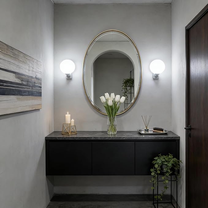 POZINO Vanity Beveled Mirrors, 22"x30" Oval Mirror for Over Sink, Modern Brass Mirror with Stainless Steel Frame, Brush Gold Rounded Mirrors for Bathroom Bedroom Living Room, Horizontal Or Vertical ﻿