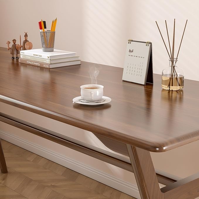 Solid Wood Study Desk - 71" Double Long Computer Table for Home Office, 2-Person PC Workstation, Walnut