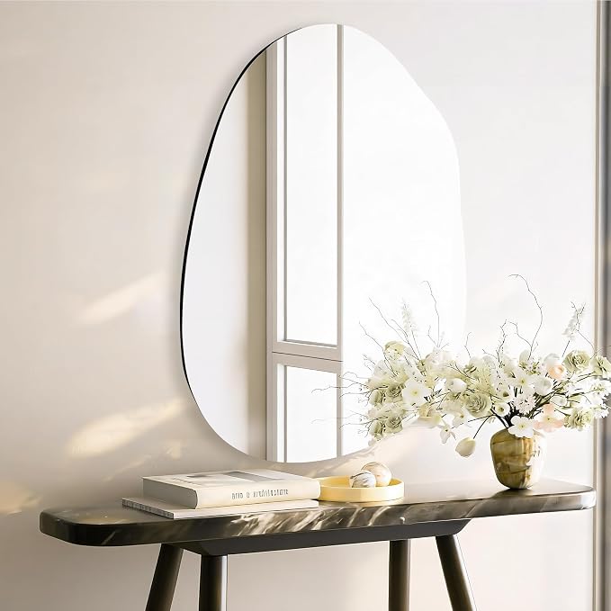 Irregular Bathroom Mirror 24x36 Inch, Frameless Asymmetrical Wall Mirrors with Tempered Glass for Bedroom Bathroom Living Room or Entryway