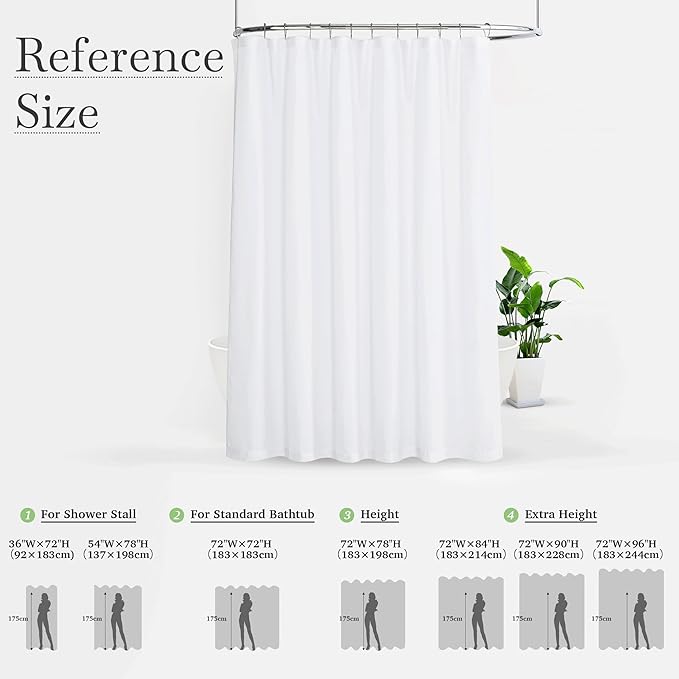 KGORGE White Linen Shower Curtain - Semi Sheer Lightweight Button Hole Half Privacy Quick Dry Shower Curtains for Bathroom Bathtub Decor, White, 72 x 78 inches Long, Hooks Included