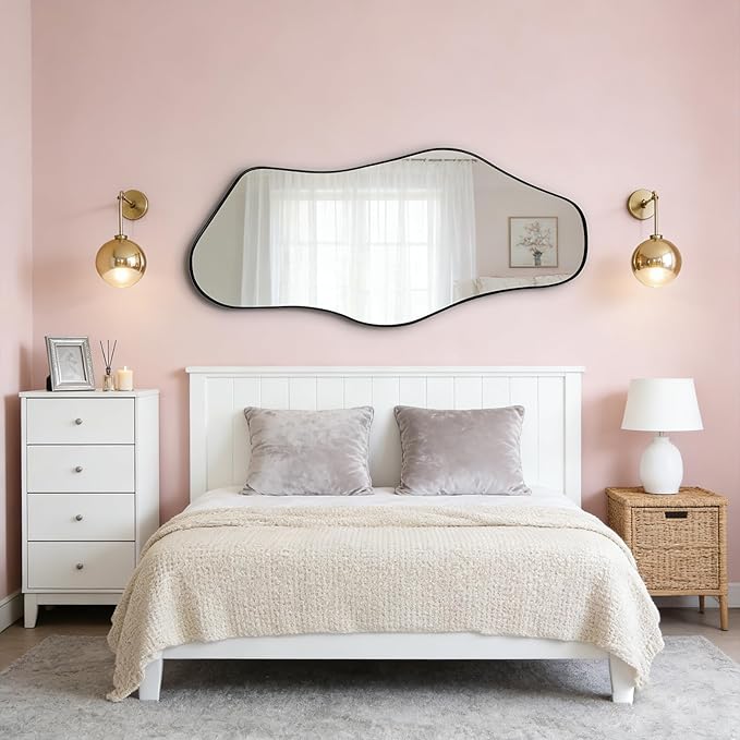 Irregular Wall Mirror, 47"x25" Large Asymmetrical Mirrors, Cloud Shaped Mirror with Metal Frame, Modern Abstract Mirrors for Living Room Bathroom Bedroom Hallway Entryway Fireplace