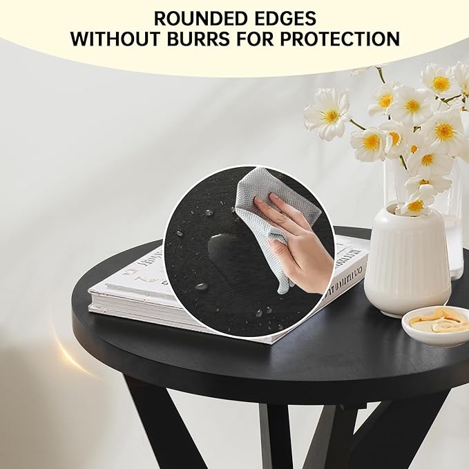 Modern Black Round End Table Set of 2, Mid-Century Accent Side Table with MDF Top and Crossed Legs for Living Room, Bedroom, Small Spaces, Industrial & Minimalist Style