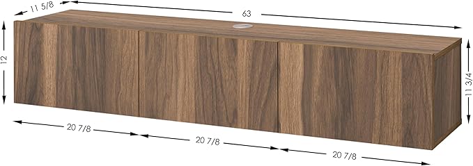 Atelier Mobili Walnut Floating TV Stand for 75 inch TV, Floating Media Console, Floating Entertainment Center, Wall Mounted TV Stand