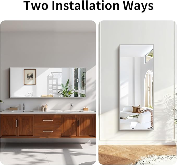 KOCUUY Large Silver Mirror, 60"x24" Rectangle Bathroom Mirror for Wall, HD Tempered Glass, Anti-Rust Frame, Modern Design for Bathroom, Bedroom, Living Room, Entryway