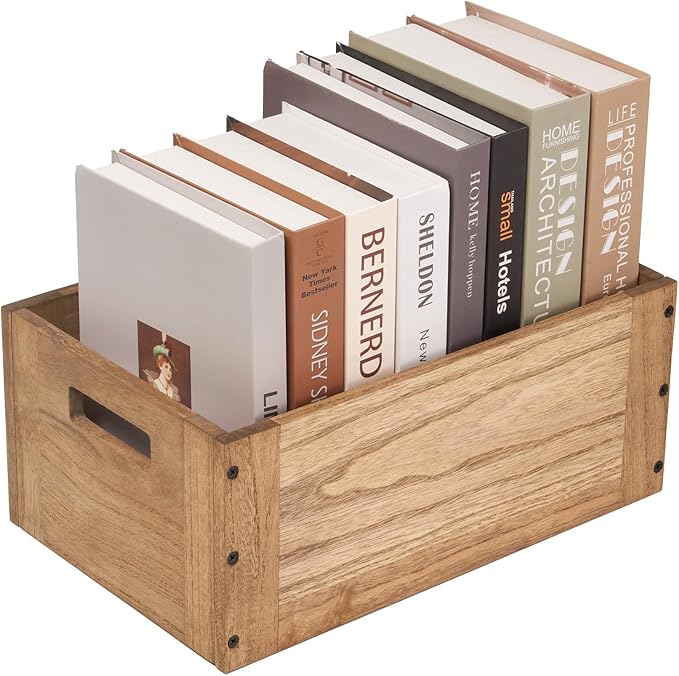 KIRIGEN Stackable Wood Storage Cube Organizer with Handle, Modular Open Cubby Bins for Books, Clothes, Toys, Shoes, Bookcase Shelf for Home Office Bedroom Brown C15-DBR
