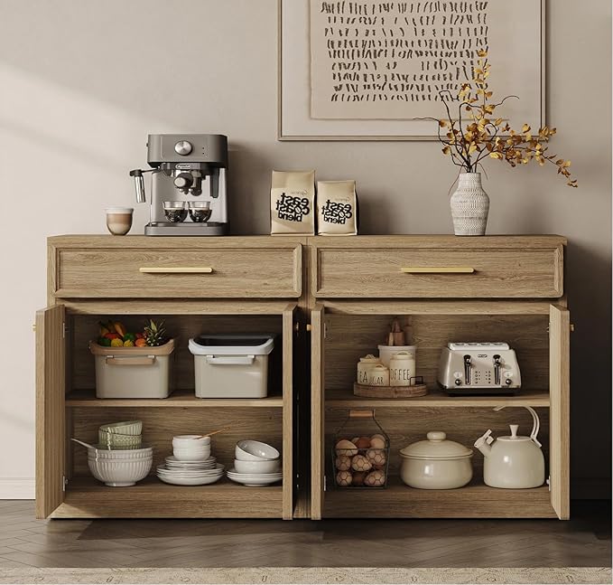 SICOTAS Buffet Cabinet with Storage Large Accent Storage Cabinet with Doors and Shelves 90" Modern Farmhouse Sideboard Credenza Buffet Table Coffee Bar for Living Room Kitchen Dining Room Entryway