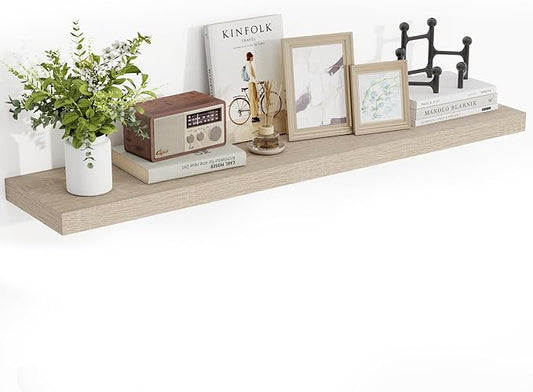 48 Inch Floating Shelves, 3D Textured Wood Grain, 48"x9.25"x1.5" Inch Deep Floating Shelves for Wall, Wooden Shelves for Bathroom, Bedroom, Living Room, Vintage White Oak, 1 Piece